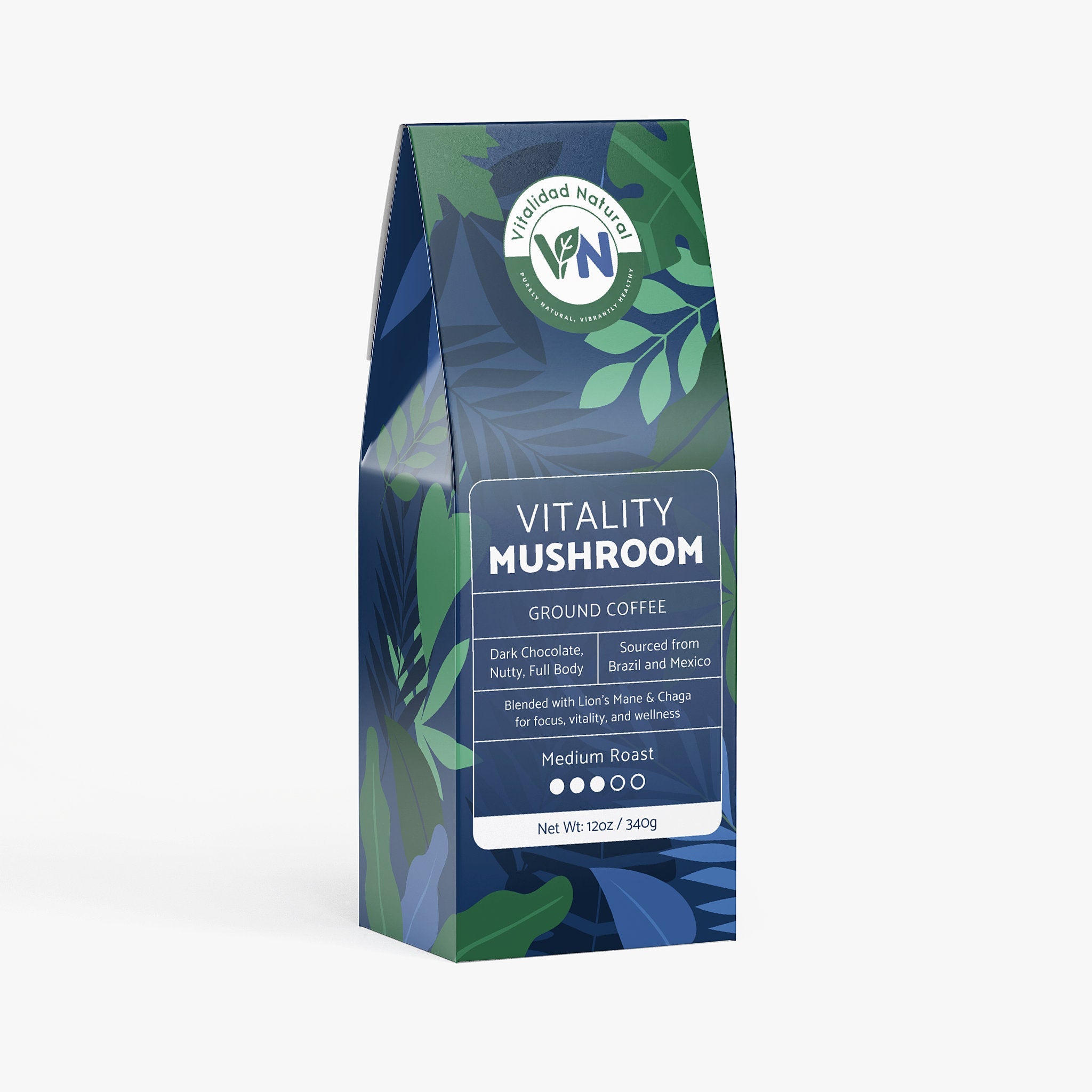 Vitalidad Natural Mushroom Coffee (Medium Roast), 12 Oz.