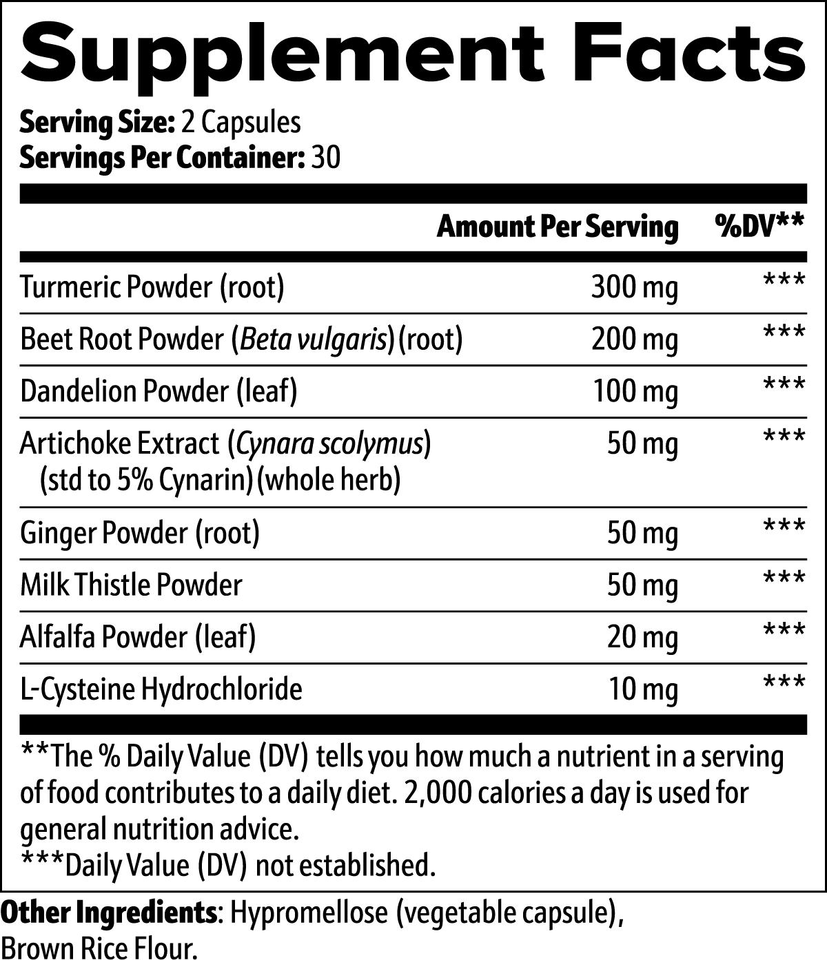 Vitalidad Natural Liver Support, 60 Capsules Supplement Facts