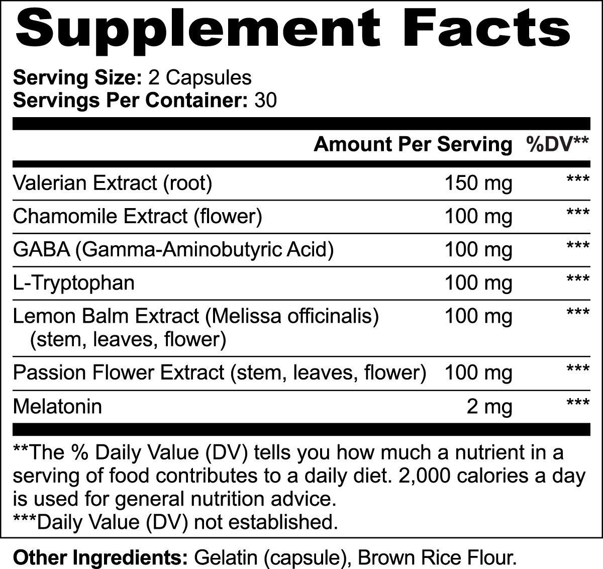 Vitalidad Natural Sleep Formula, 60 Capsules Supplement Facts