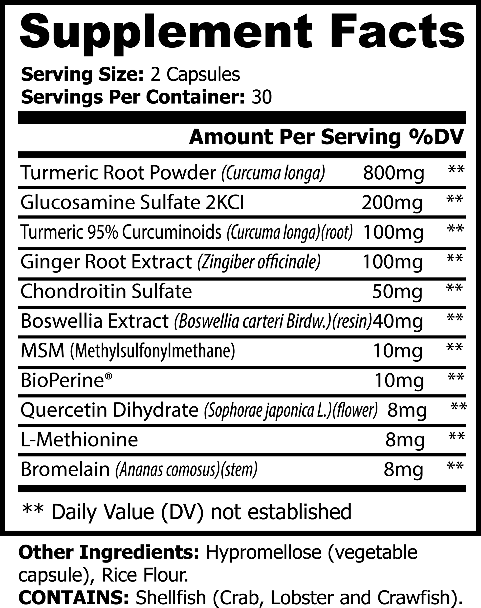Vitalidad Natural Platinum Turmeric, 60 Capsules Supplement Facts
