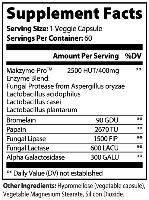 Vitalidad Natural Digestive Enzyme Pro Blend, 60 Capsules Supplement Facts