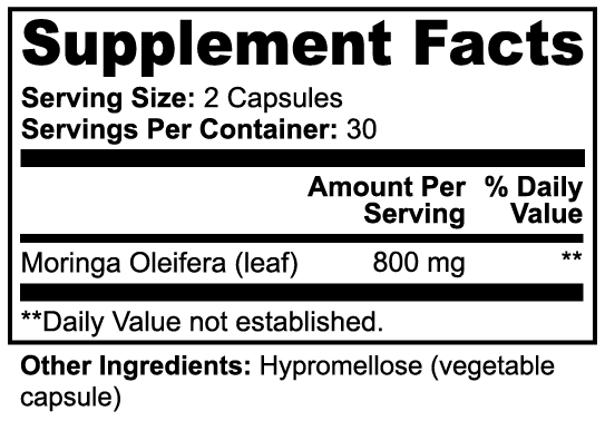 Vitalidad Natural Moringa Pure, 60 Capsules Supplement Facts