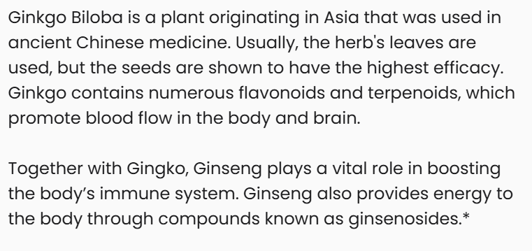 Vitalidad Natural Ginkgo Biloba + Ginseng, 60 Capsules Information