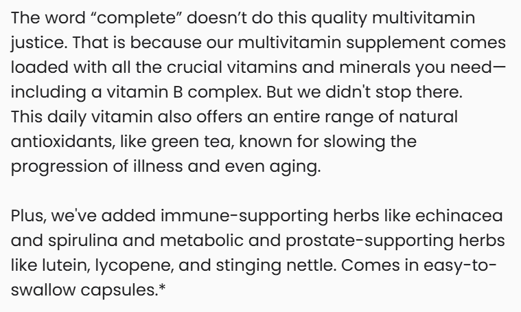 Vitalidad Natural Complete Multivitamin, 60 Capsules Information