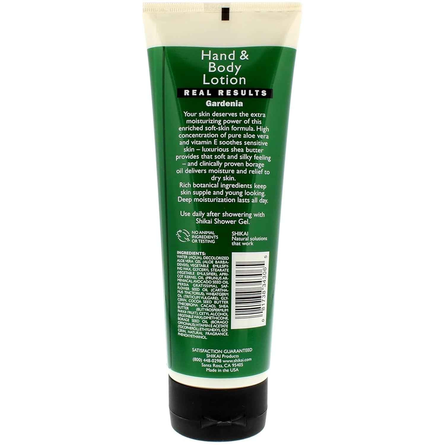 Shikai Hand & Body Lotion Gardenia 8 Oz. Back Packaging