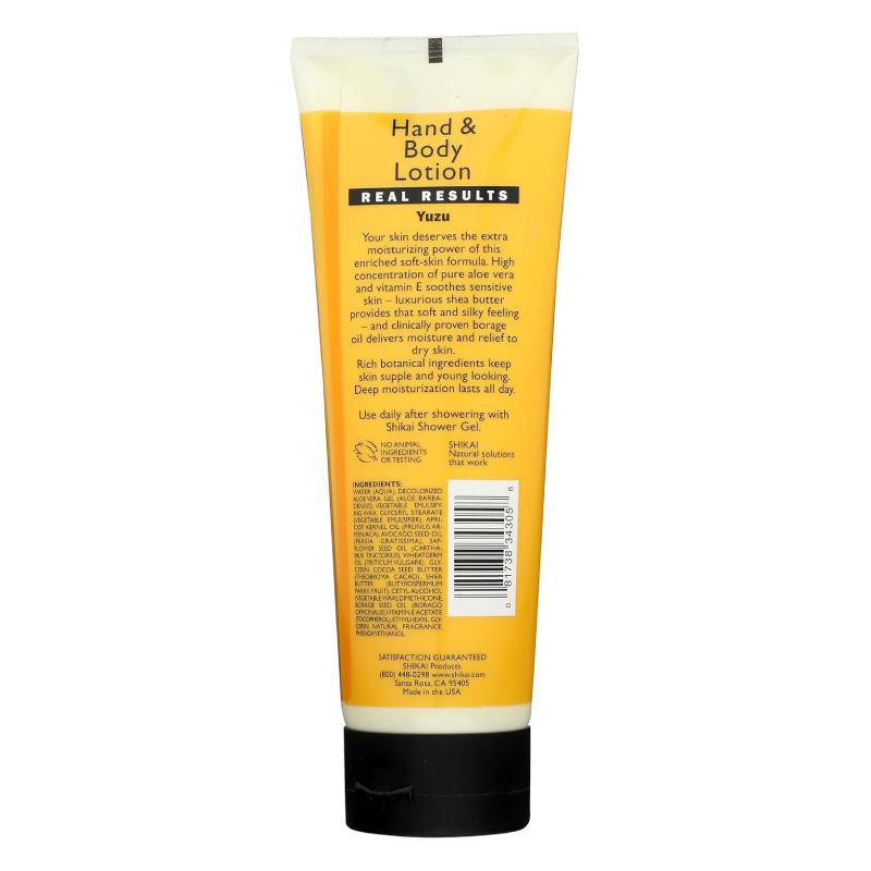 Shikai Hand & Body Lotion Yuzu 8 Oz. Back Packaging