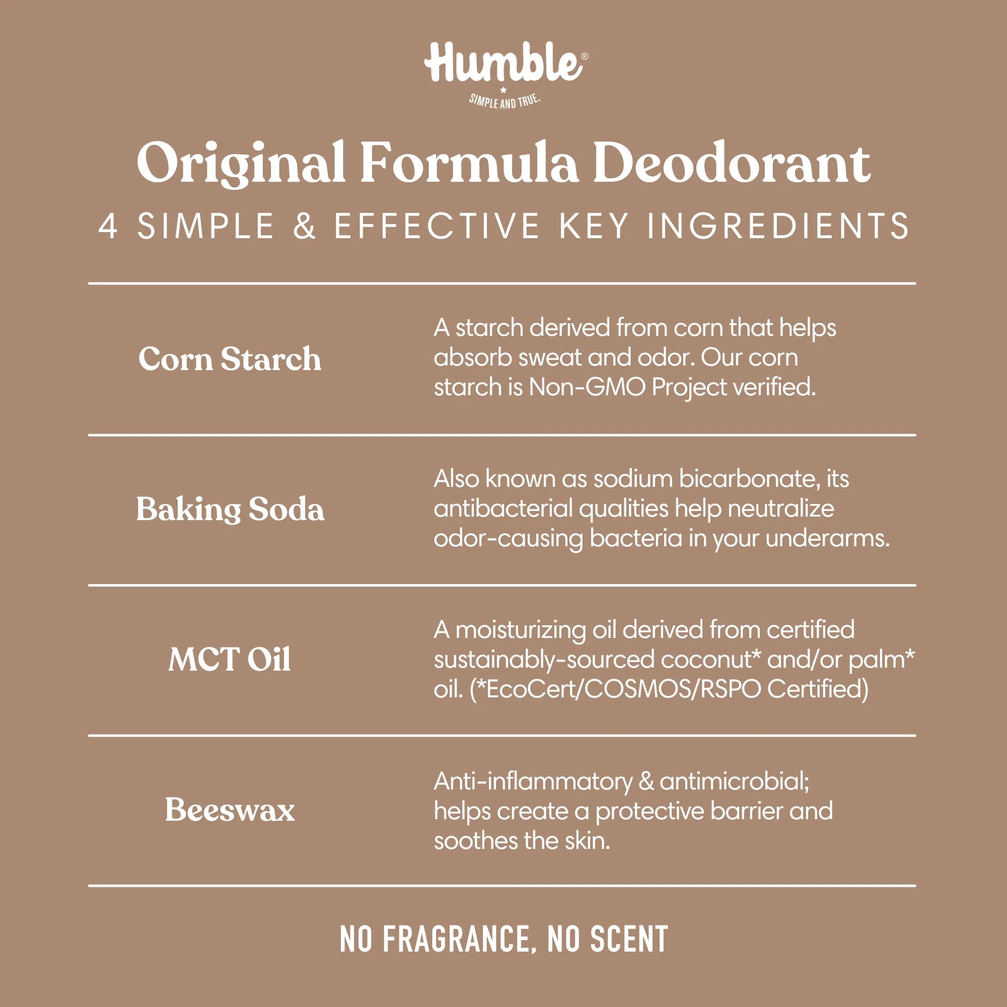 Humble All Natural Original Deodorant Simply Unscented, 2.5 oz.