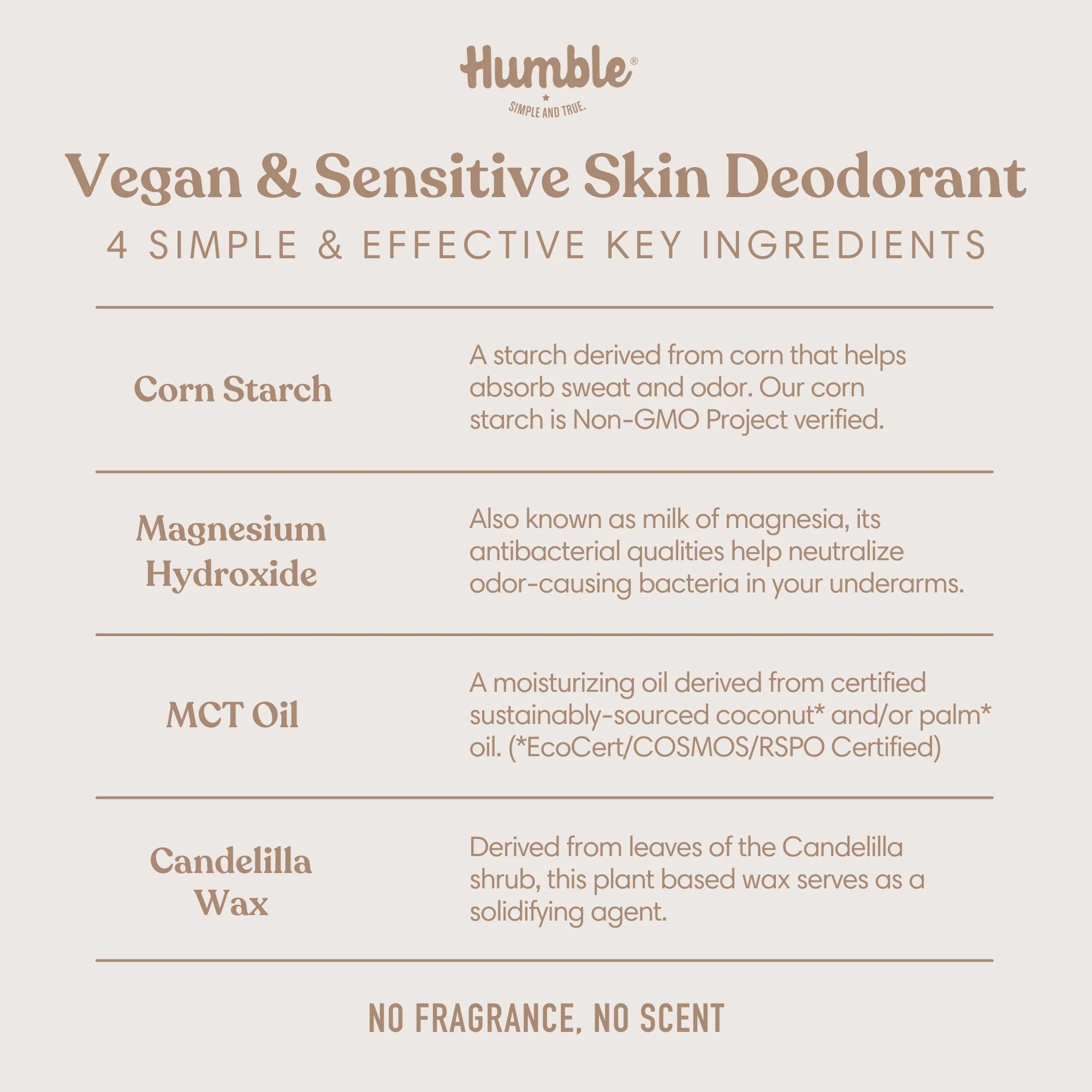 Humble All Natural Deodorant Vegan Sensitive Simply Unscented 2.5oz