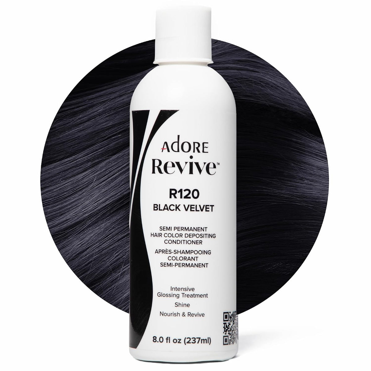 Adore Revive Color-Depositing Conditioner – R120 Black Velvet, 8 fl oz swatch