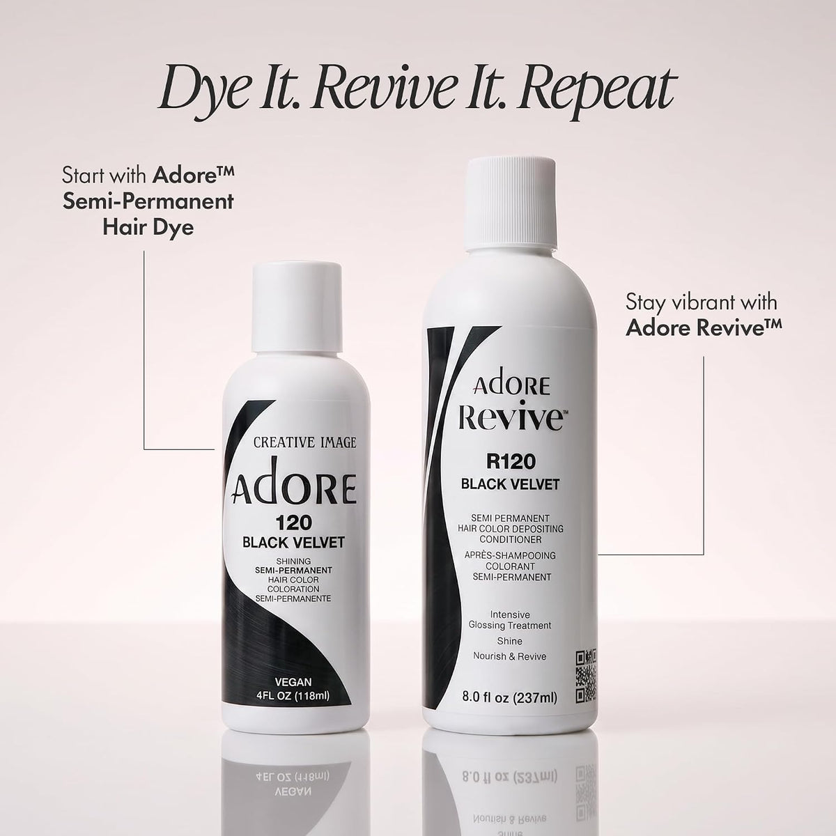 Adore Revive Color-Depositing Conditioner – R120 Black Velvet, 8 fl oz sizes