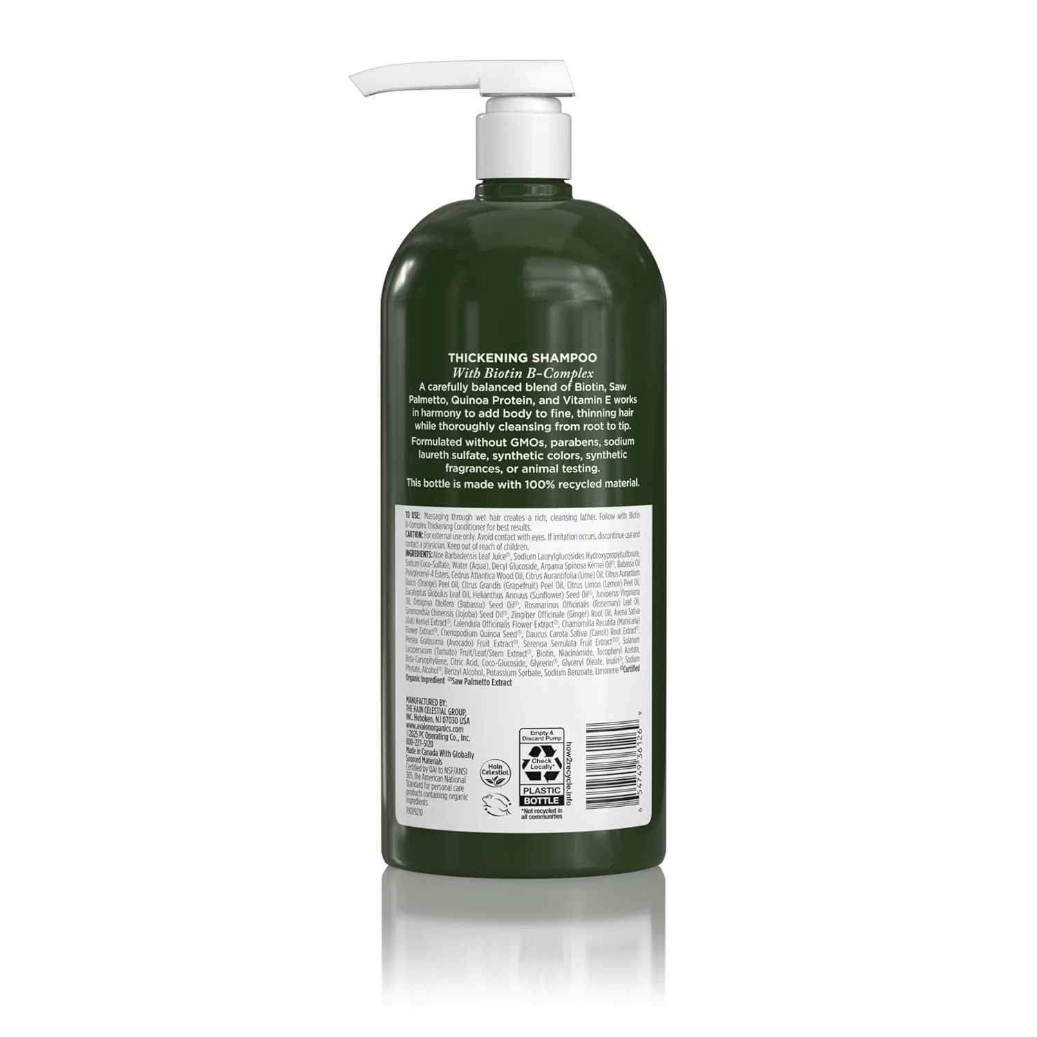Avalon Organics Therapy Thickening Shampoo, 32 Oz. Back