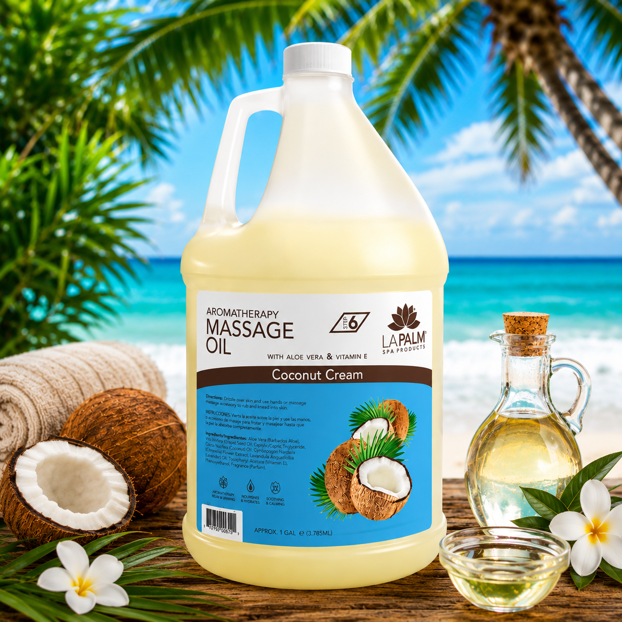 La Palm Aromatherapy Massage Oil Coconut Cream, 1 Gallon