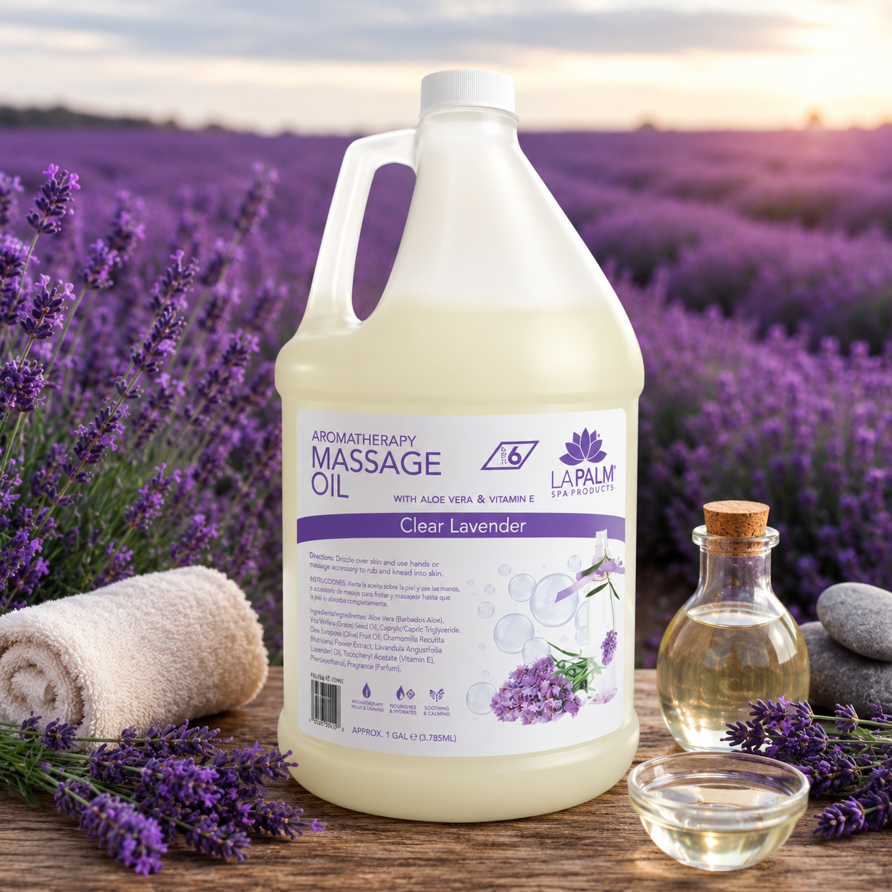 La Palm Aromatherapy Massage Oil Clear Lavender, 1 Gallon