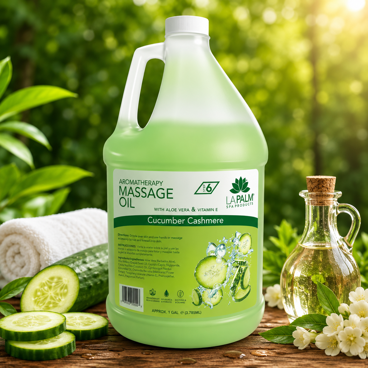 La Palm Aromatherapy Massage Oil Cucumber Cashmere, 1 Gallon