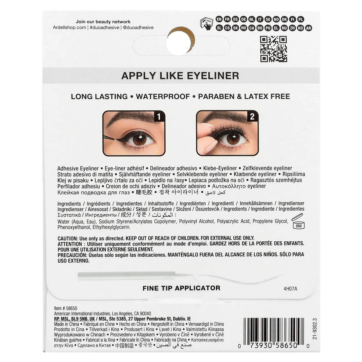 DUO Line It Lash It Waterproof Adhesive Eyeliner – Clear, 0.12 oz  Back Packaging