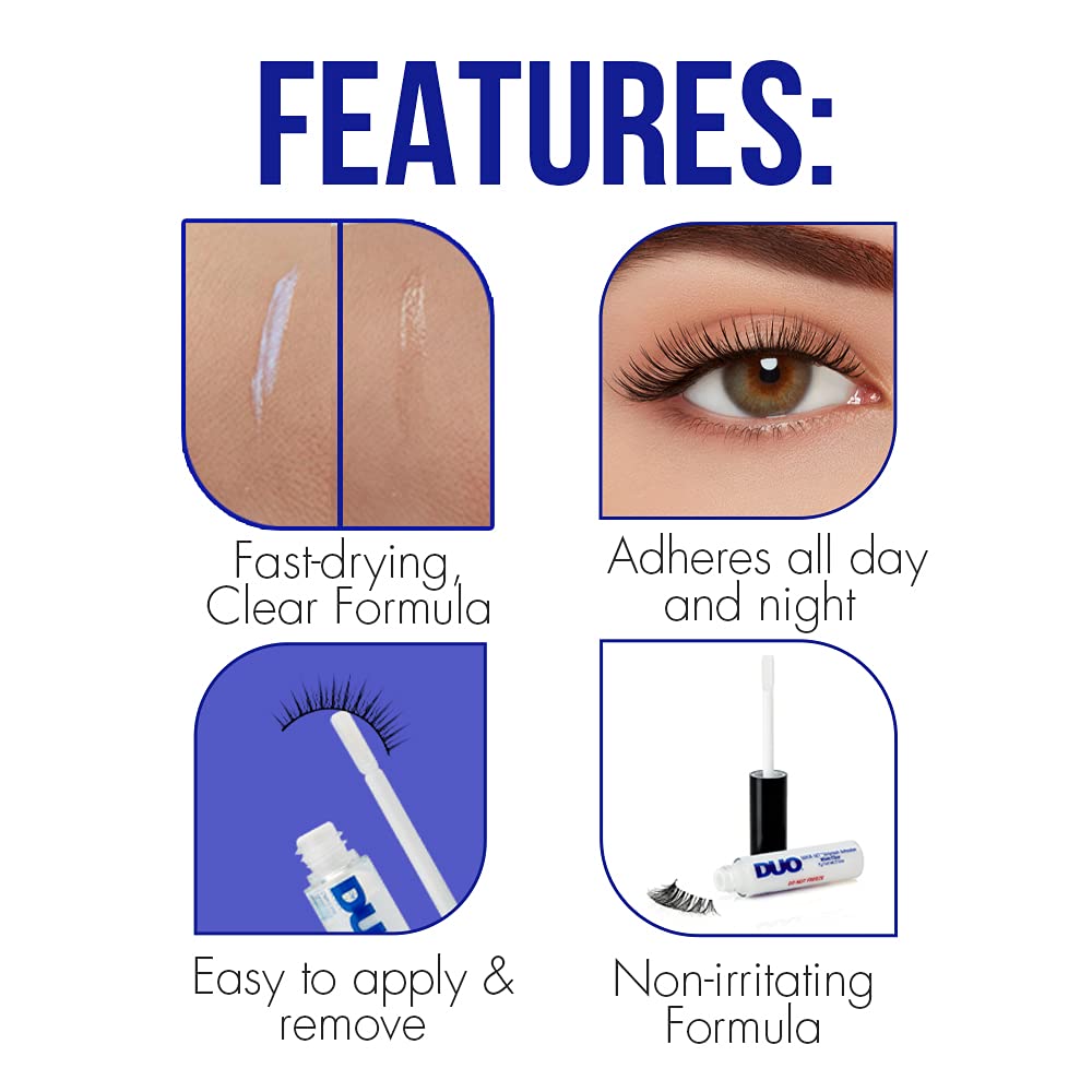 DUO Quick-Set Strip Lash Adhesive – White/Clear, 0.18 Oz. Features