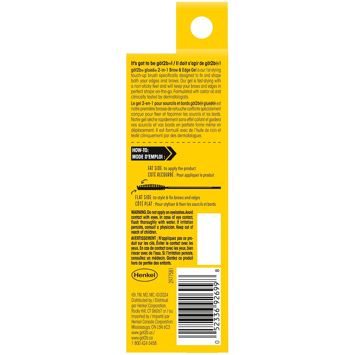 Got2b Glued Brow &amp; Edge Gel, 0.54 Oz. back packaging