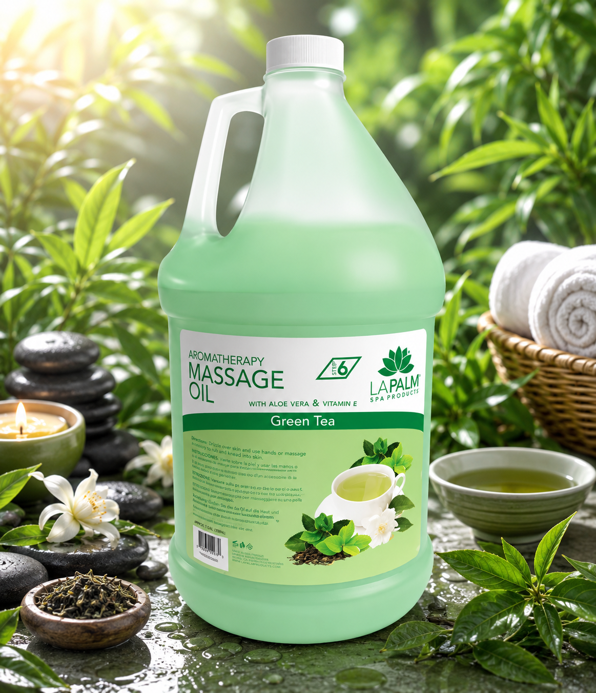 La Palm Aromatherapy Massage Oil Green Tea, 1 Gallon
