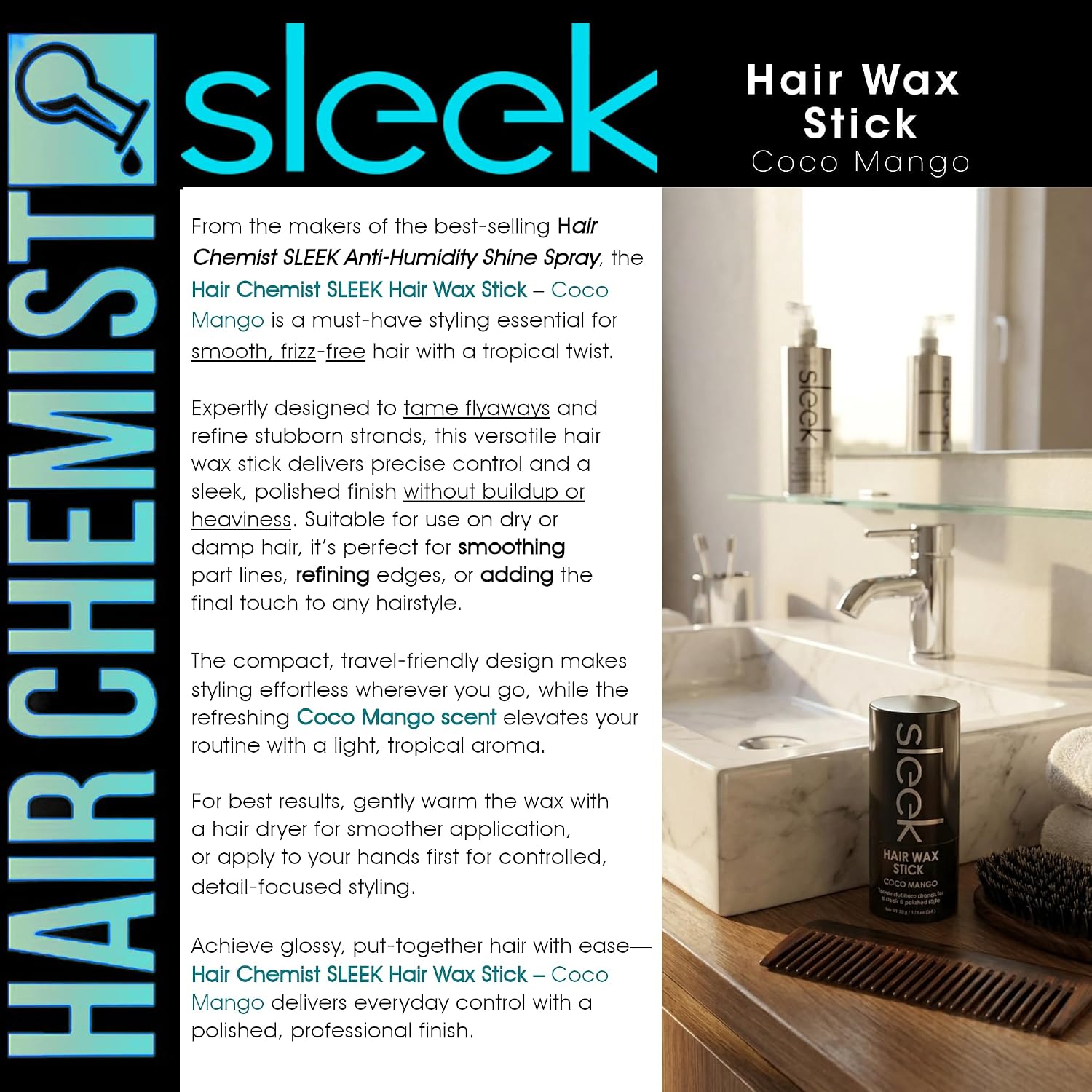 Hair Chemist Sleek Hair Coco Mango Wax Stick, 1.76 Oz.