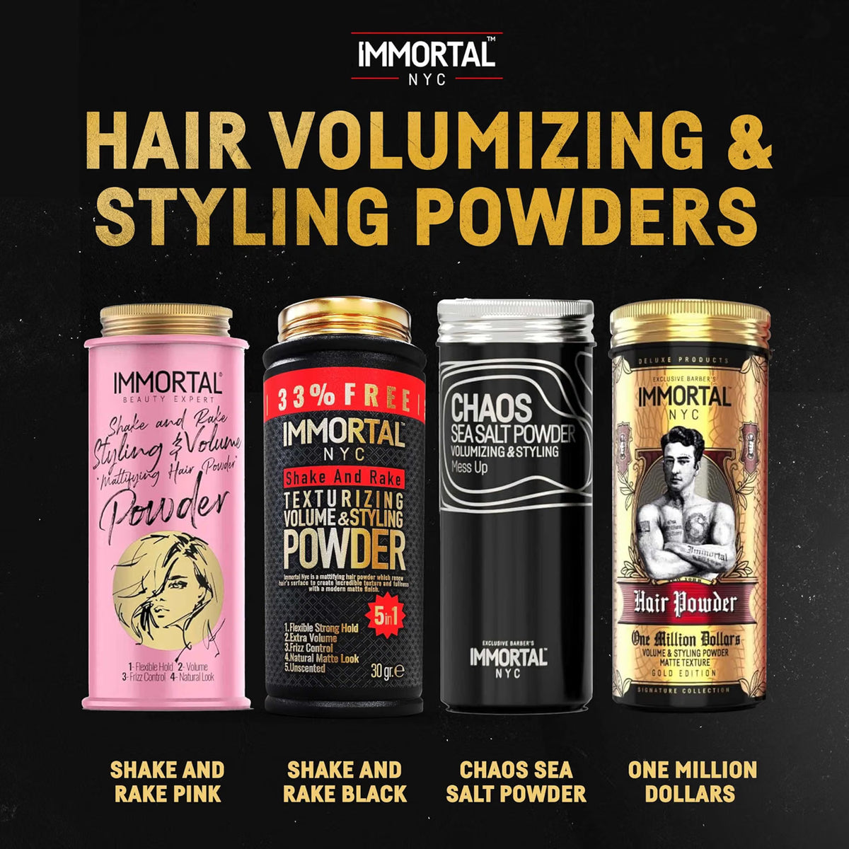 Immortal 5 In 1 Shake And Rake Hair Powder, 1.06 Oz. Product Line