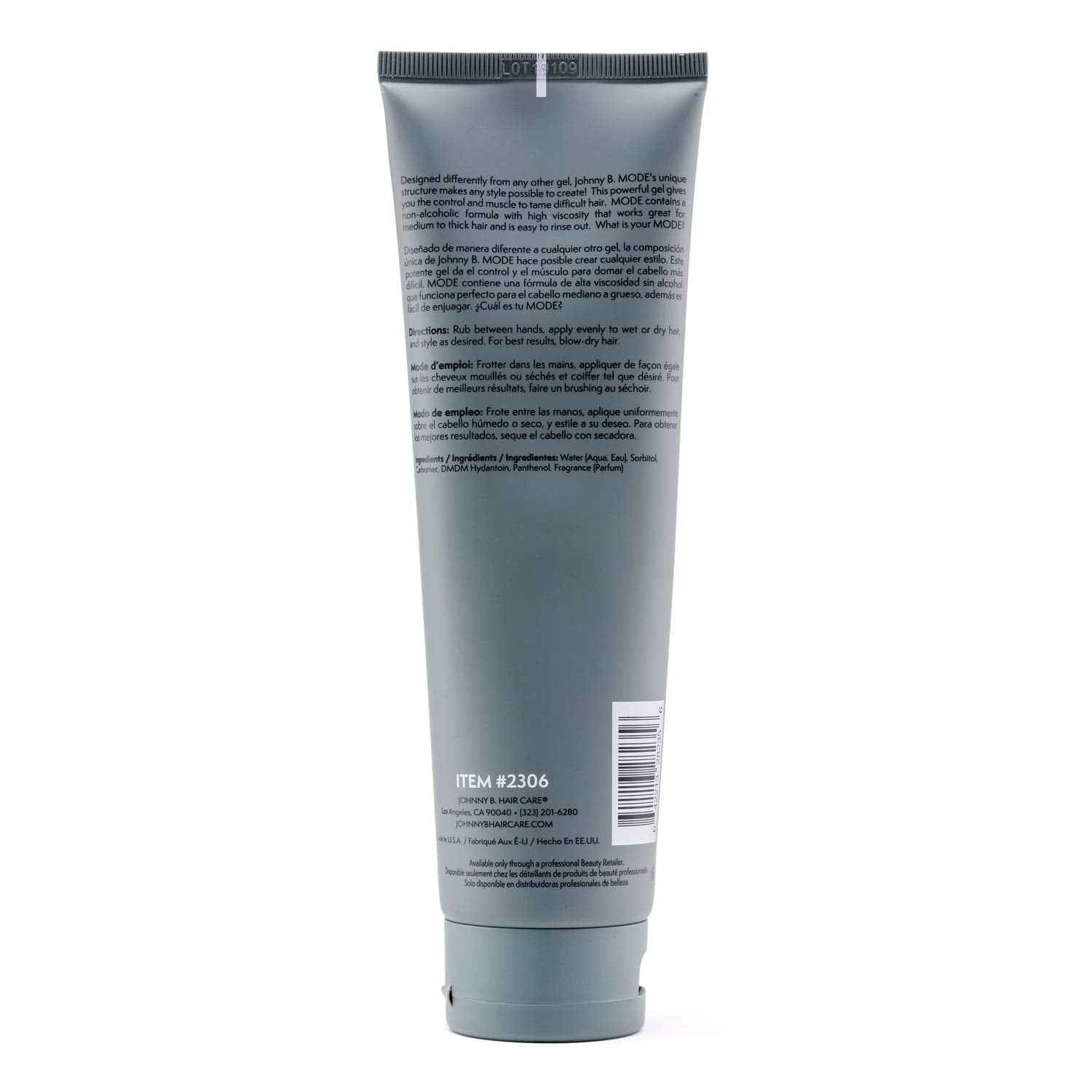 Johnny B Styling Gel Mode, 6.7 Oz. Back Packaging