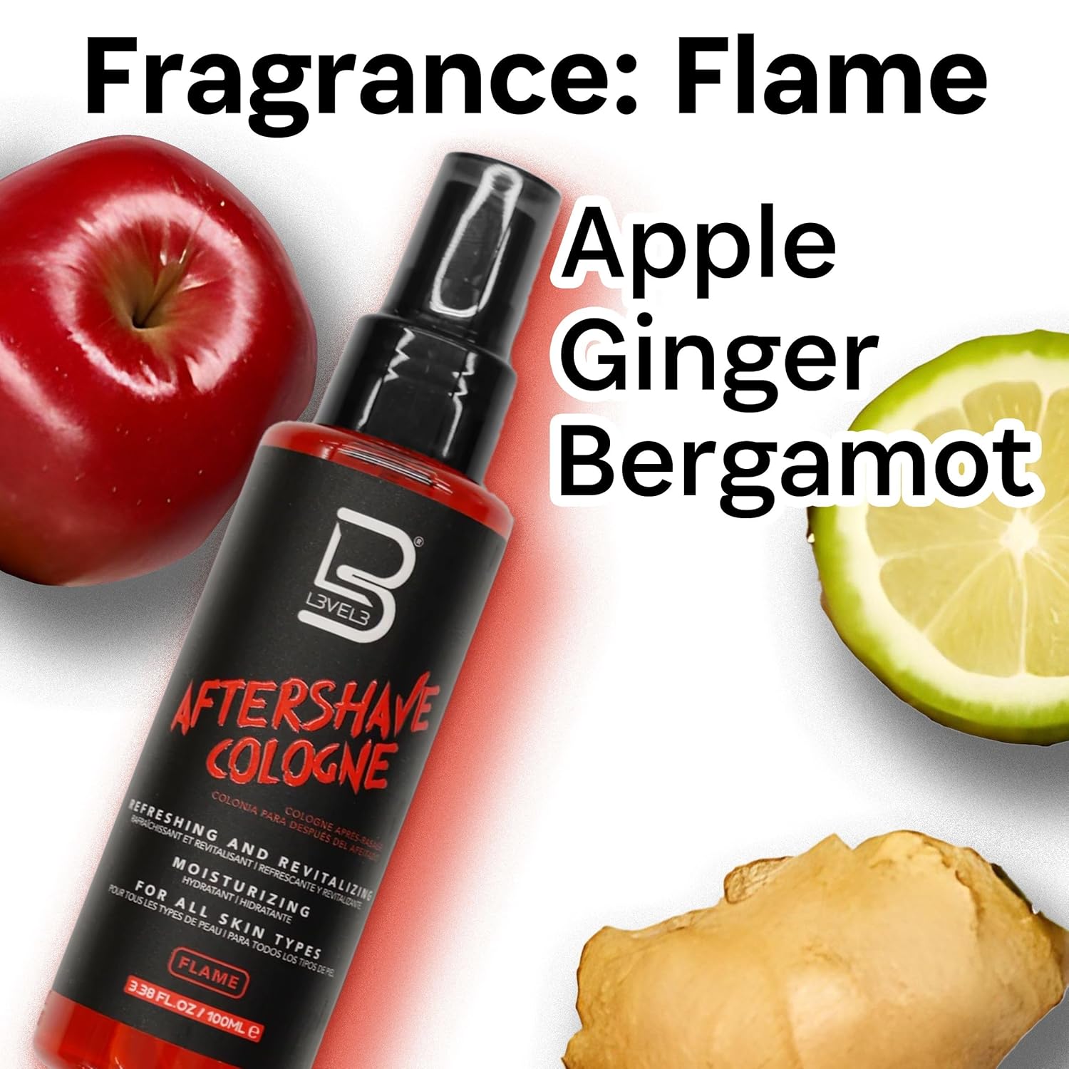 L3VEL3 Aftershave Cologne Flame, 3.38 Oz. Red