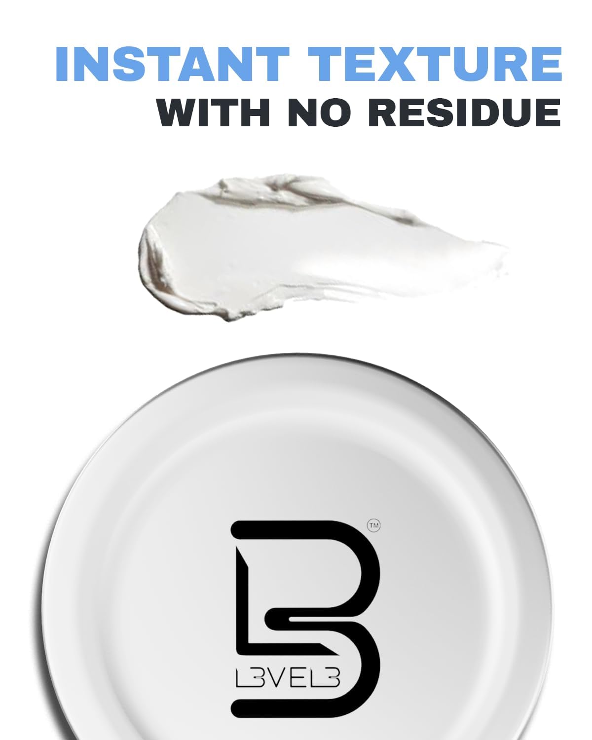 Clear product with 'Level 3' logo on a white background, featuring text about instant texture and residue-free use.