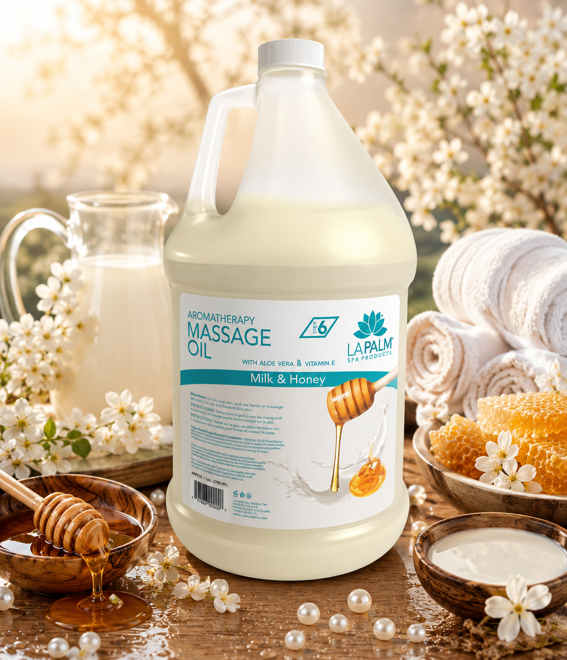 La Palm Aromatherapy Massage Oil Milk & Honey, 1 Gallon