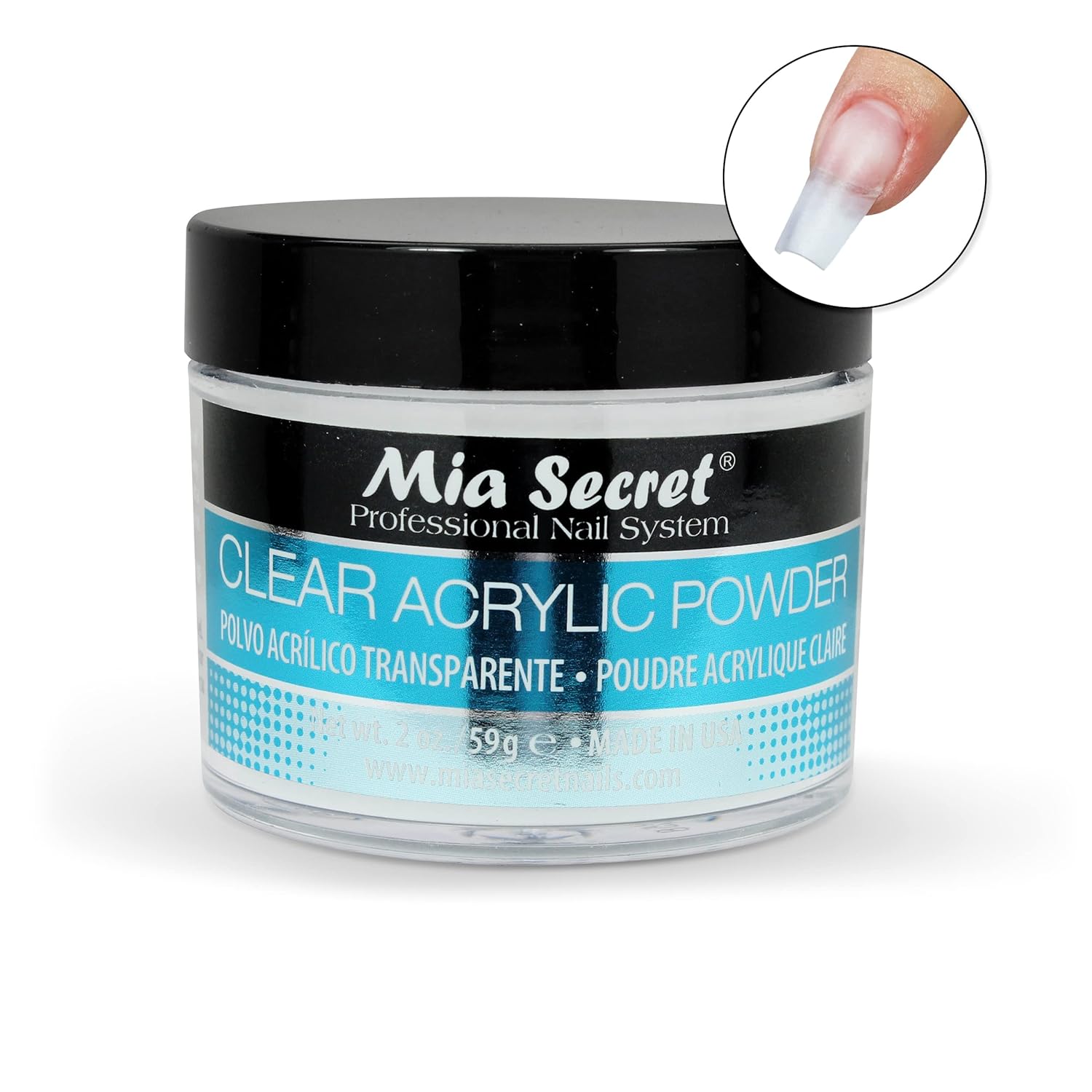 Mia Secret Clear Acrylic Powder, 2 Oz. Sample Nail