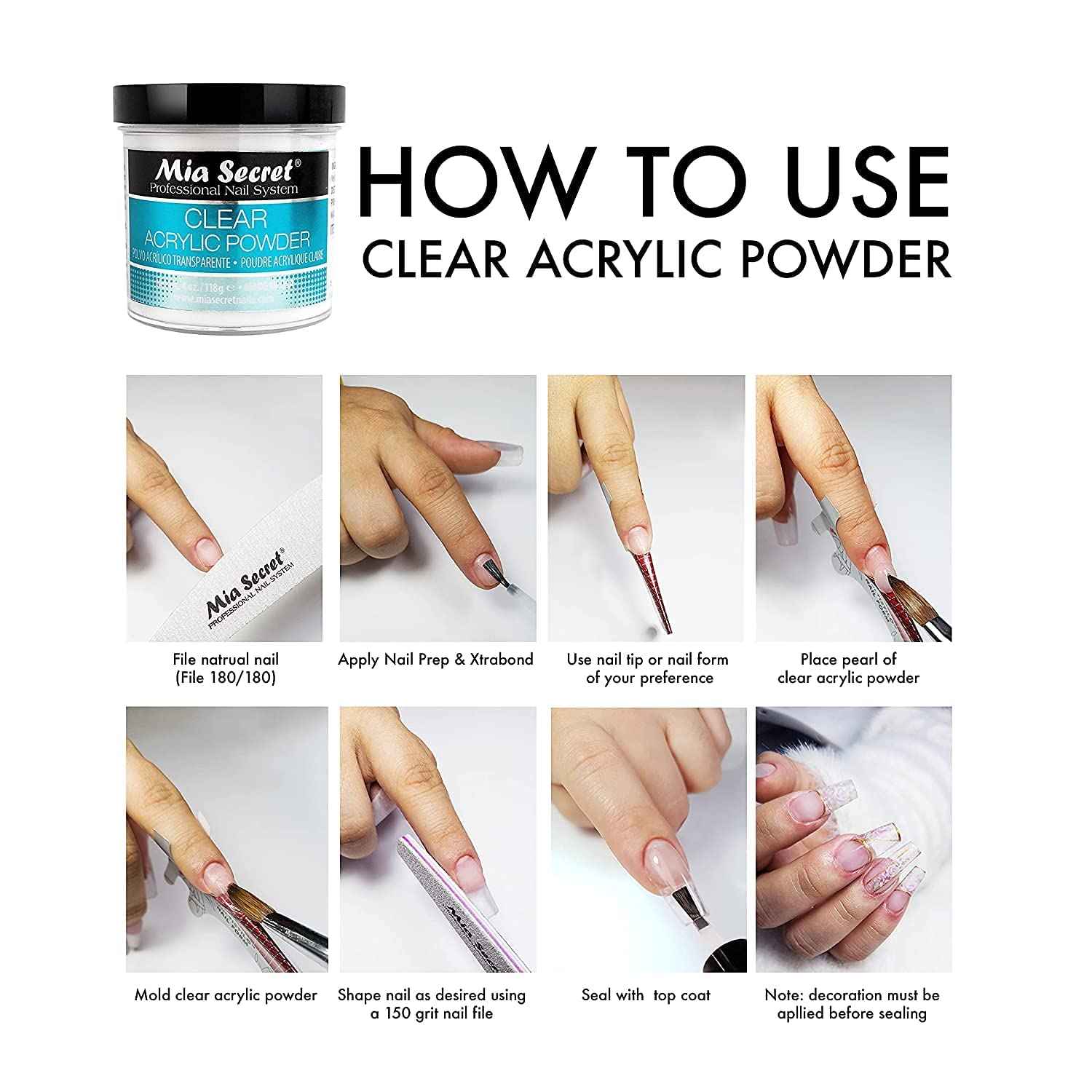 Mia Secret Clear Acrylic Powder, 2 Oz.