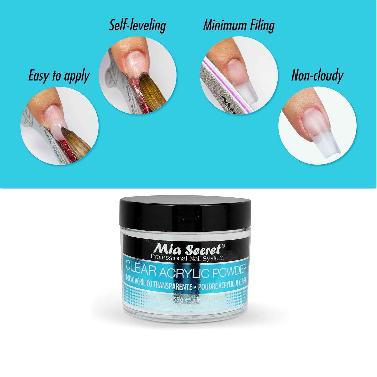 Mia Secret Clear Acrylic Powder, 2 Oz.