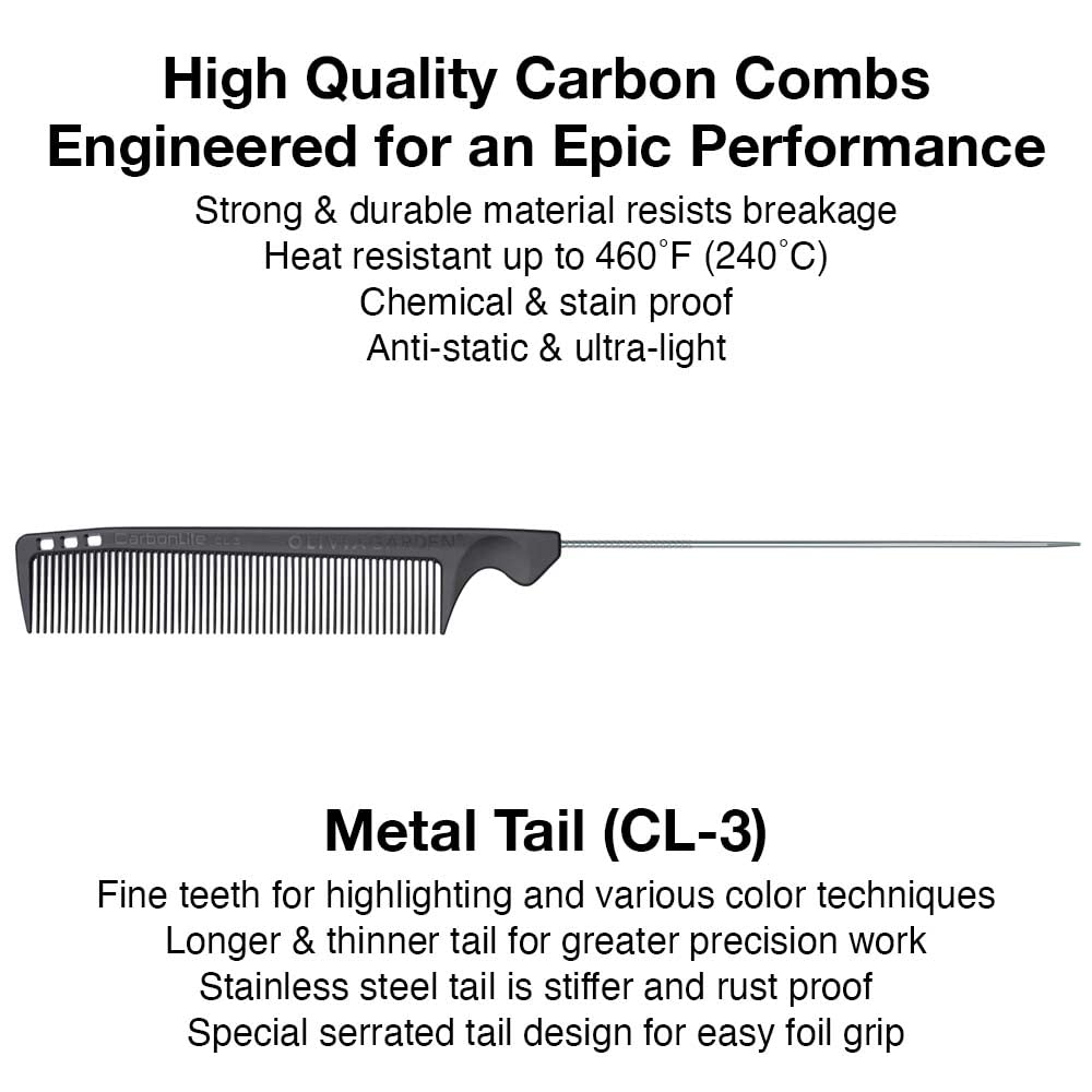 Olivia Garden CarbonLite Metal Tail Comb with Handle