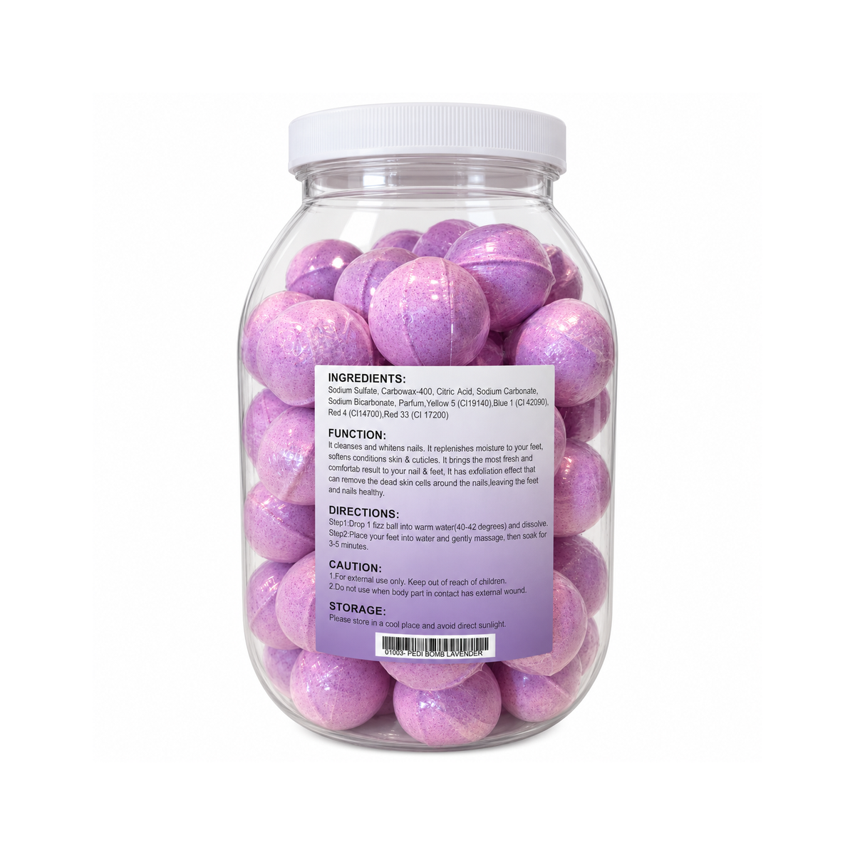 Pedicure SPA Lavender Pedicure Bath Bombs, 60 count jar back label