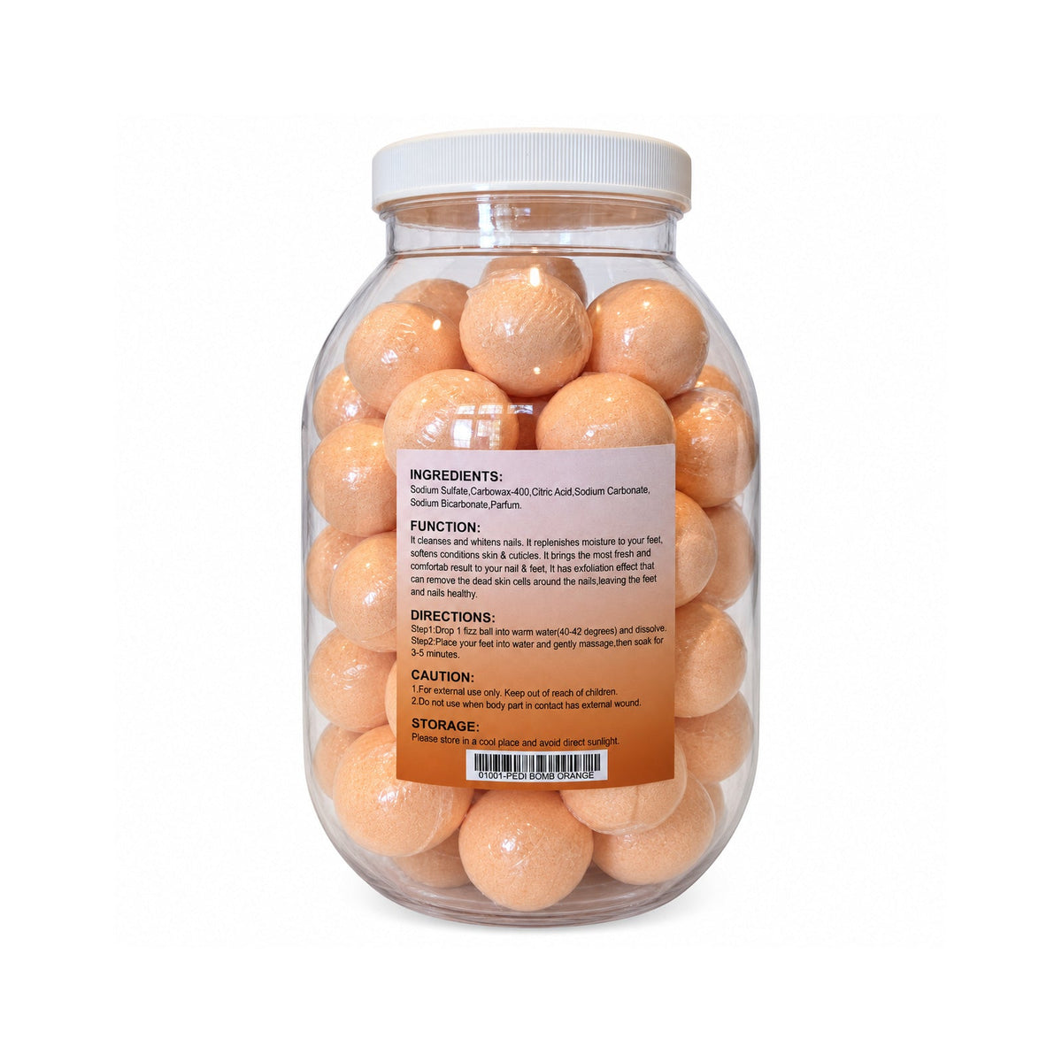 Pedicure SPA Orange Pedicure Bath Bombs, 60 count jar back label