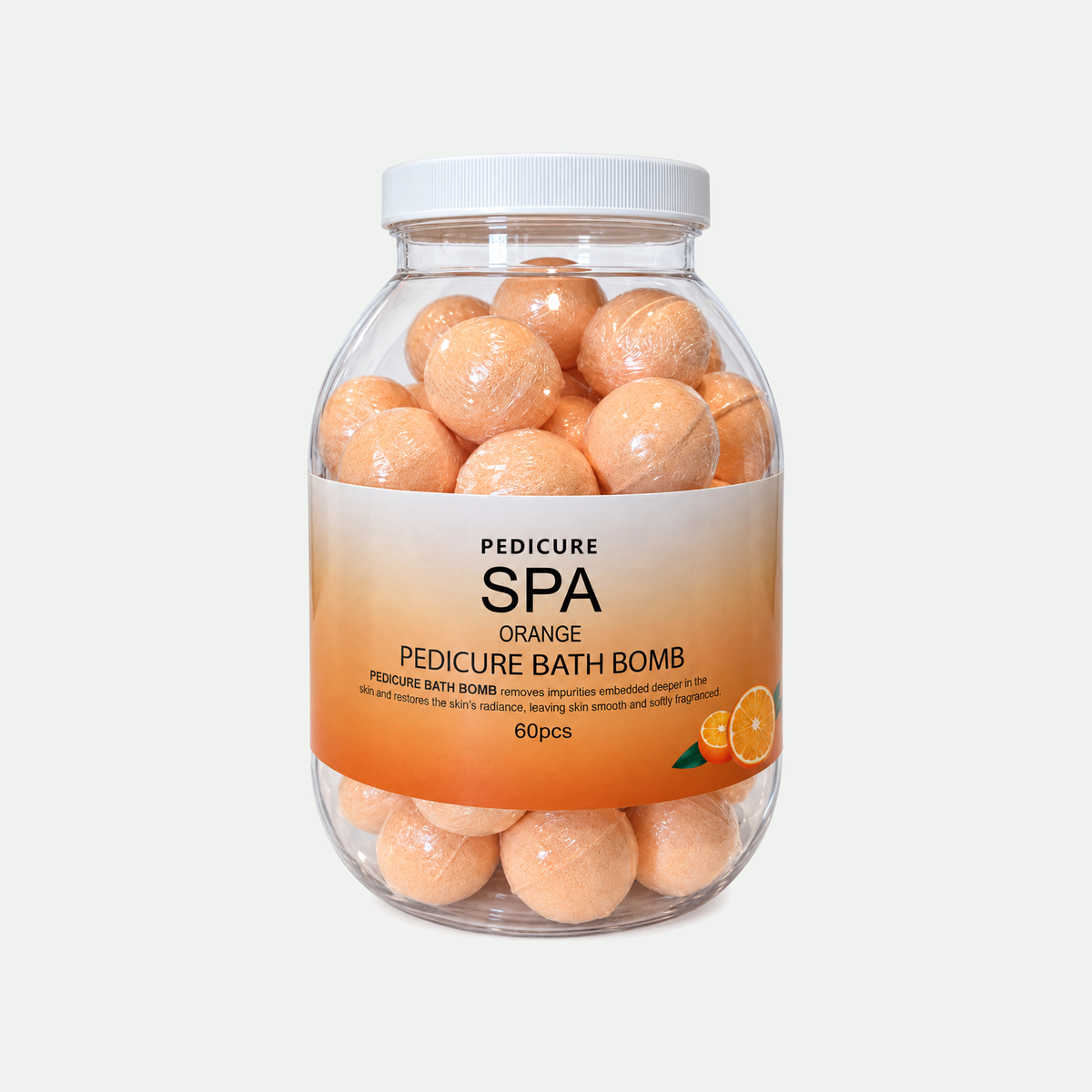 Pedicure SPA Orange Pedicure Bath Bombs, 60 count jar front