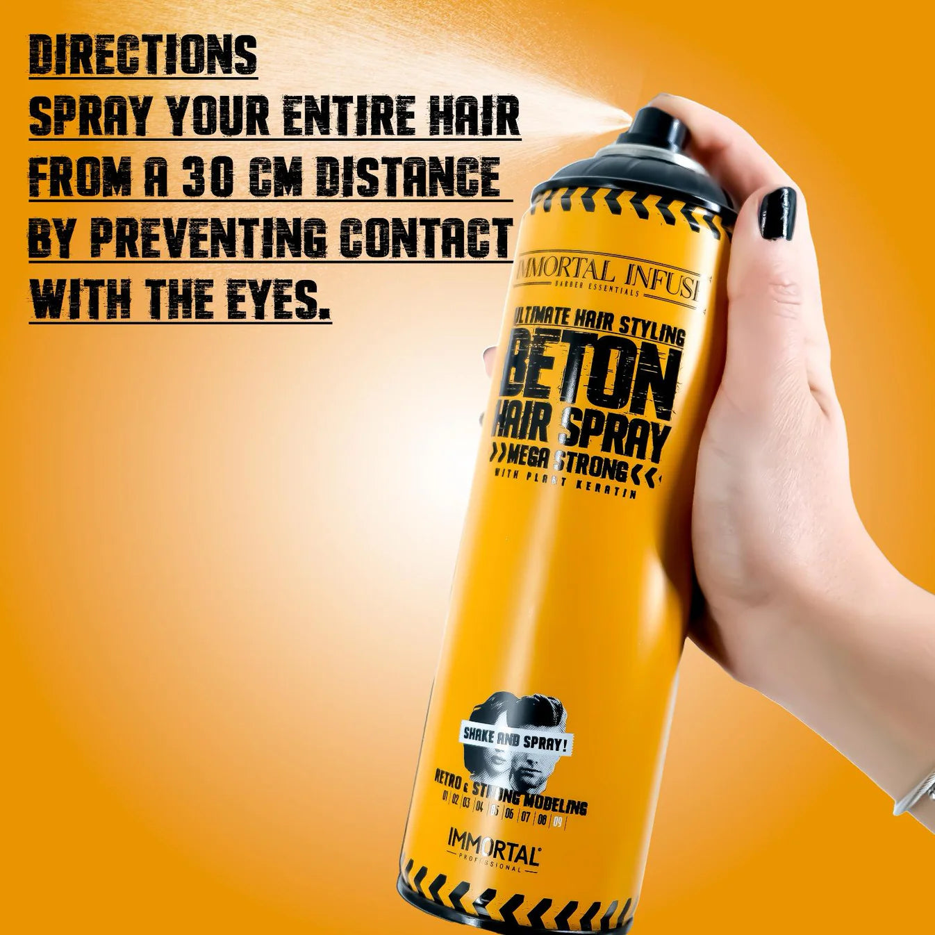 Immortal Beton Hair Spray Mega Strong 16.9 Oz Directions