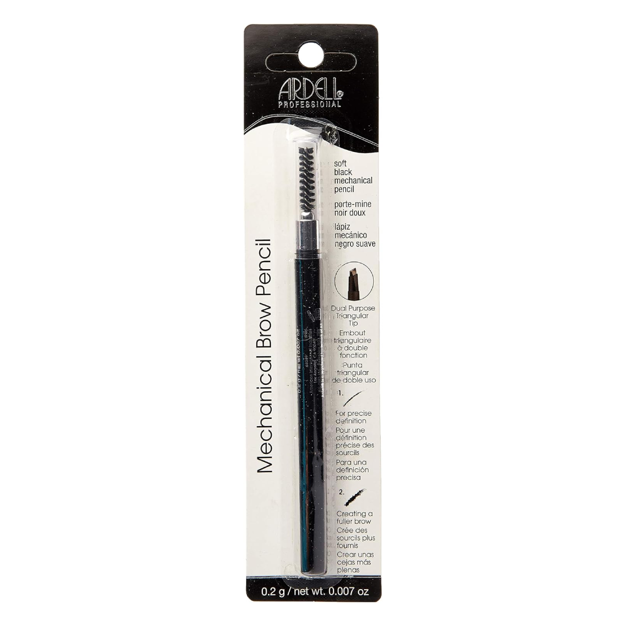 Ardel Professional Mechanical Brow Pencil in black, shown in its original retail blister packaging against a white background.
