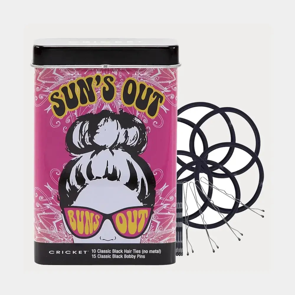 Cricket Suns Out Buns Out Hair Ties and Bobby Pins Tin