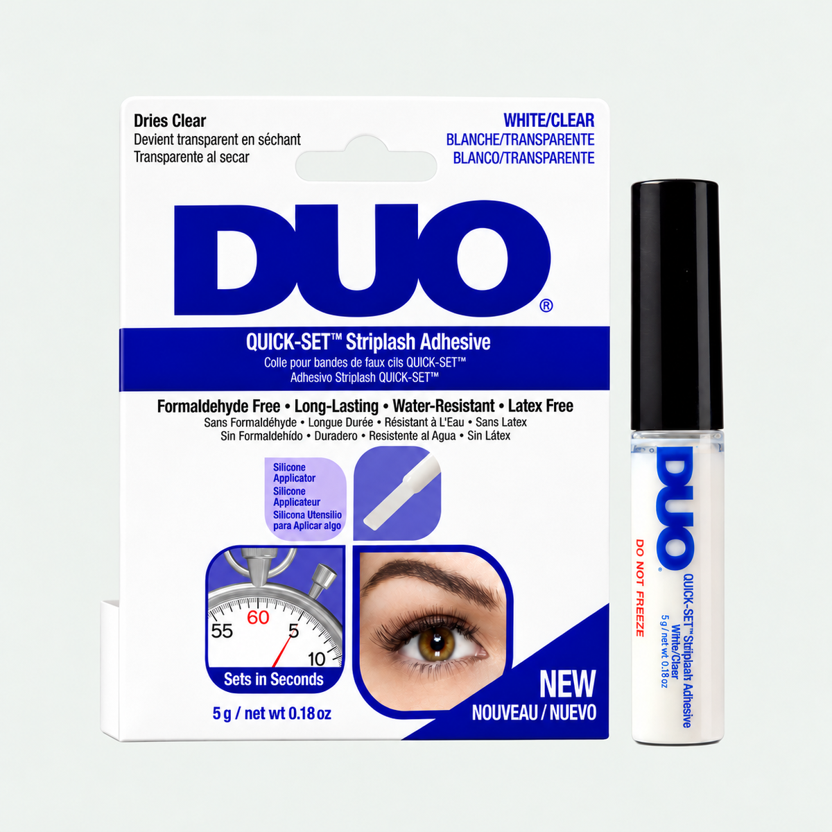 DUO Quick-Set Strip Lash Adhesive – White/Clear, 0.18 oz – product packaging